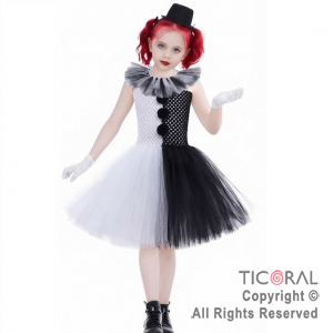 DISFRAZ  PAYASA TERRIFIER BLANCO Y NEGRO CON TUT� NI�A TALLE L (GY-101547)